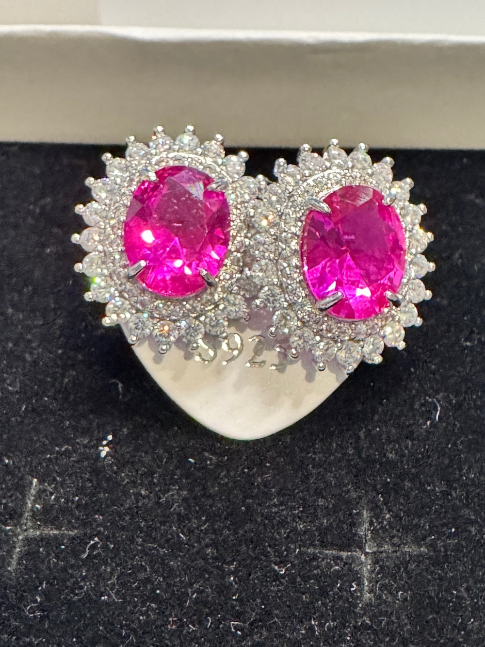Moissanite 925 Sterling silver Hot Pink Oval Halo Stud Earrings - Women Jewelry